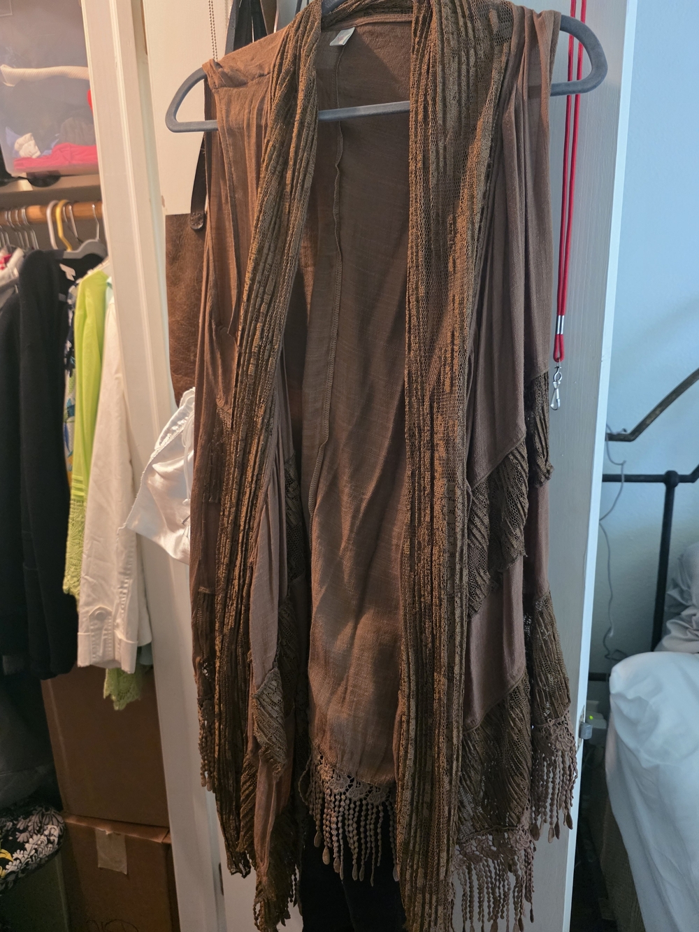Brown Fringe Vest - Women's Stylish Layered Long Vest